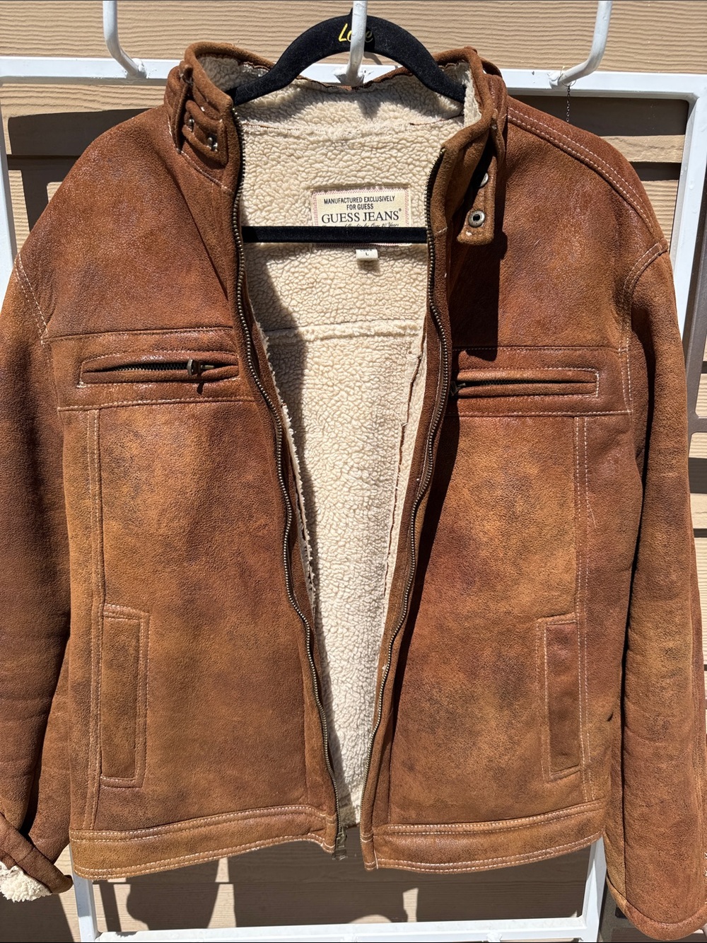Guess Y2K New Unisex Brown Faux Suede Bomber Jacket with Shearling/ pockets "L" - Picture 17 of 17